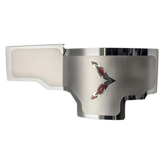 ACC® - Brushed Alternator Cover with Red Carbon Fiber Crossed Flags Logo