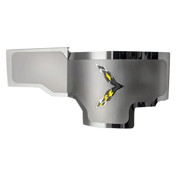 American Car Craft® - Brushed Alternator Cover with Yellow Crossed Flags Logo