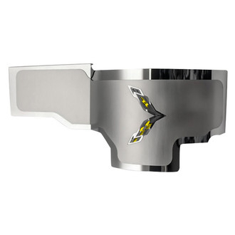 ACC® - Brushed Alternator Cover with Yellow Carbon Fiber Crossed Flags Logo