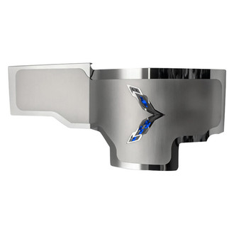 ACC® - Brushed Alternator Cover with Blue Carbon Fiber Crossed Flags Logo
