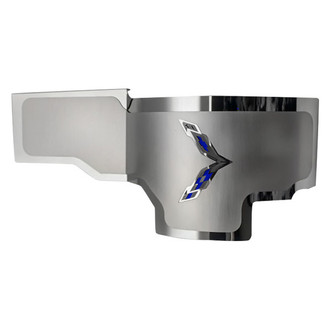 ACC® - Brushed Alternator Cover with Dark Blue Solid Crossed Flags Logo