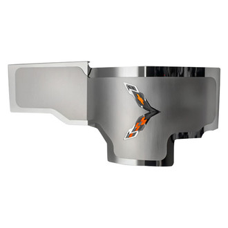 ACC® - Brushed Alternator Cover with Orange Carbon Fiber Crossed Flags Logo