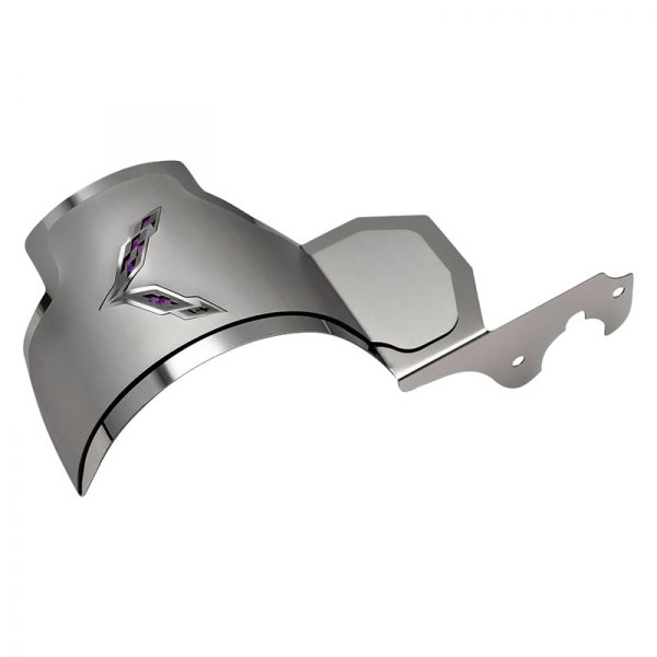 American Car Craft® - Brushed Alternator Cover with Purple Crossed Flags Logo