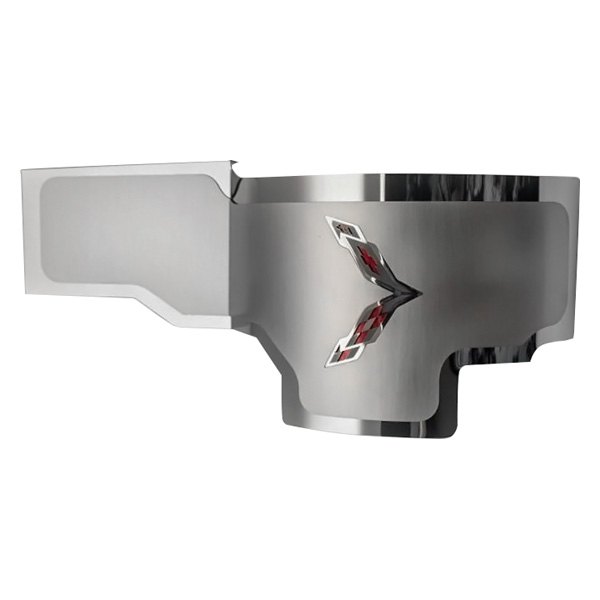 American Car Craft® - Brushed Alternator Cover with Red Crossed Flags Logo