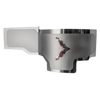 ACC® - Brushed Alternator Cover with Red Carbon Fiber Crossed Flags Logo
