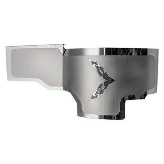 ACC® - Brushed Alternator Cover with White Carbon Fiber Crossed Flags Logo
