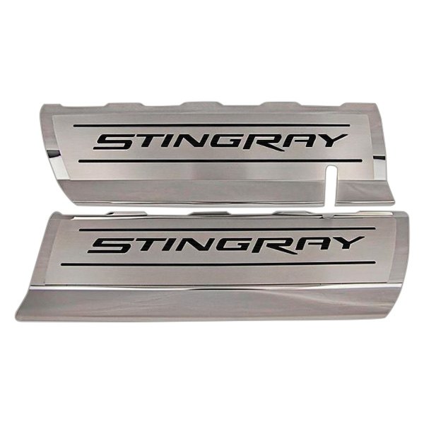 American Car Craft® - GM Licensed Series Polished Fuel Rail Covers with Brushed Black Stingray Logo
