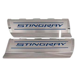 ACC® - GM Licensed Series Polished Fuel Rail Covers with Blue Carbon Fiber Stingray Logo