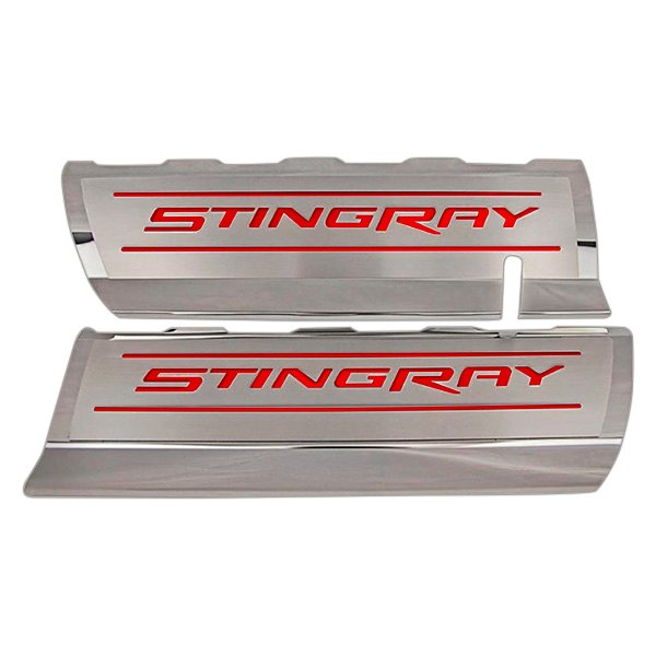 American Car Craft® - GM Licensed Series Polished Fuel Rail Covers with Bright Red Stingray Logo