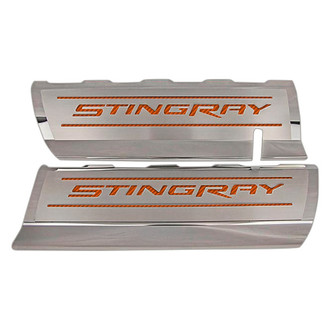 ACC® - GM Licensed Series Polished Fuel Rail Covers with Orange Carbon Fiber Stingray Logo
