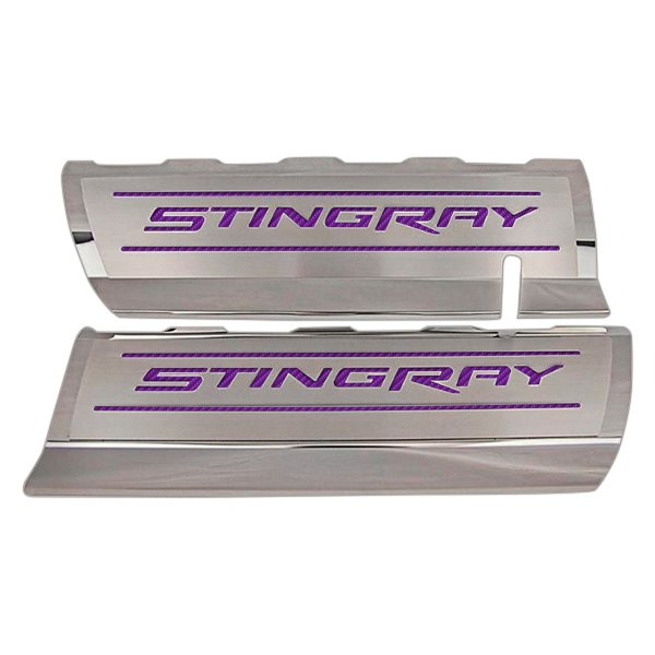 American Car Craft® - GM Licensed Series Polished Fuel Rail Covers with Purple Stingray Logo