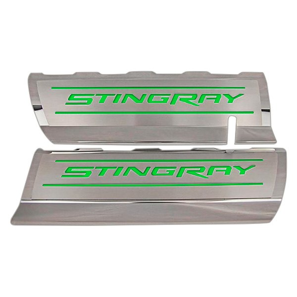 American Car Craft® - GM Licensed Series Polished Fuel Rail Covers with Synergy Green Stingray Logo