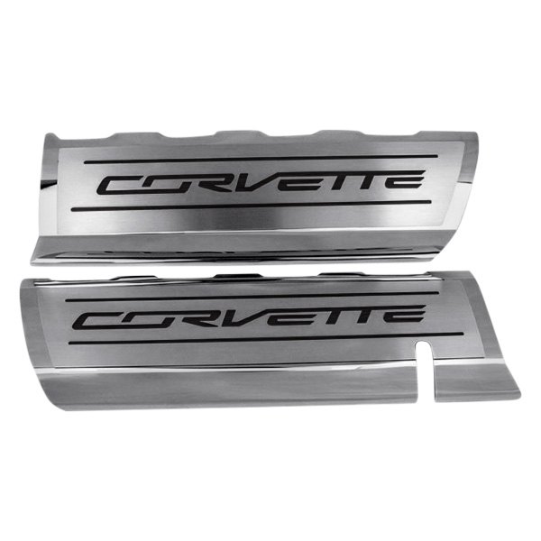 American Car Craft® - GM Licensed Series Polished Fuel Rail Covers with Brushed Black Corvette Logo