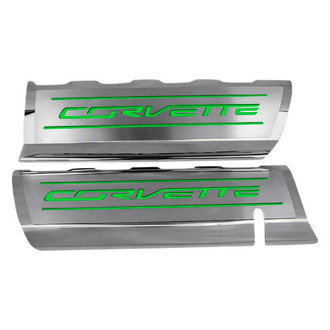 ACC® - GM Licensed Series Polished Fuel Rail Covers with Synergy Green Solid Corvette Logo