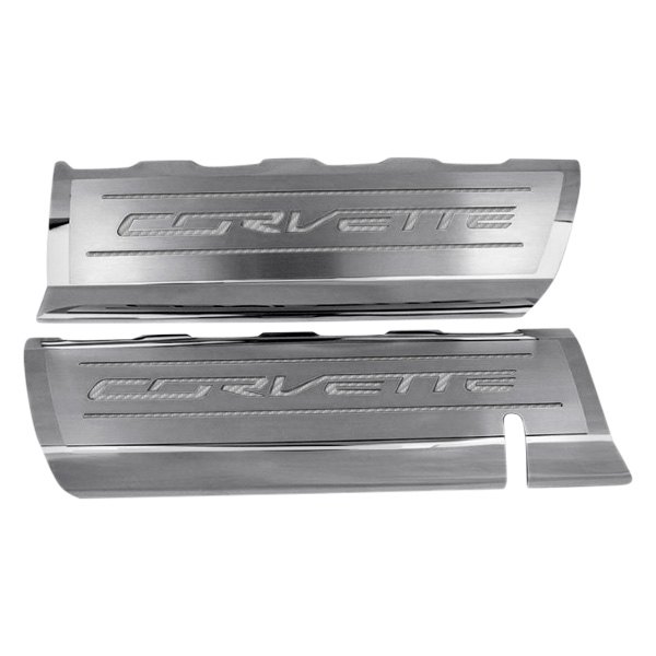 American Car Craft® - GM Licensed Series Polished Fuel Rail Covers with White Corvette Logo