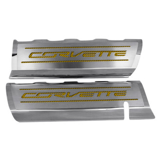 ACC® - GM Licensed Series Polished Fuel Rail Covers with Yellow Carbon Fiber Corvette Logo