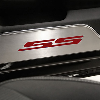 ACC® - GM Licensed Brushed Door Panel Kick Plates with Garnet Red SS Logo