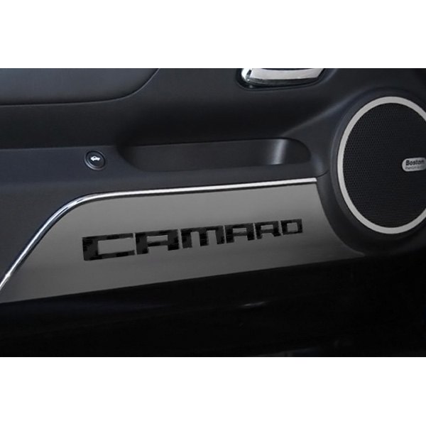 American Car Craft® - GM Licensed Brushed Door Panel Kick Plates With Camaro Logo