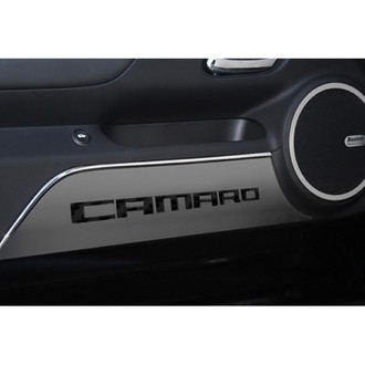 ACC® - GM Licensed Brushed Door Panel Kick Plates with Black Camaro Logo