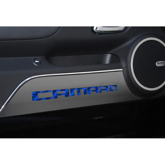 ACC® - GM Licensed Brushed Door Panel Kick Plates with Blue Camaro Logo