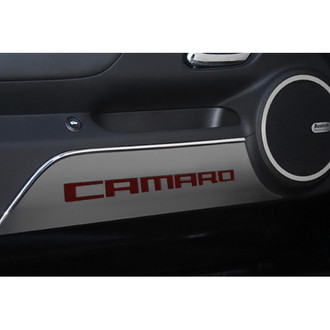 ACC® - GM Licensed Brushed Door Panel Kick Plates with Garnet Red Camaro Logo