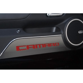 ACC® - GM Licensed Brushed Door Panel Kick Plates with Red Camaro Logo