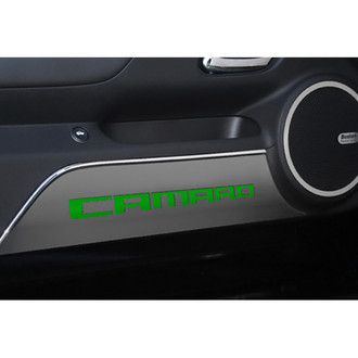 ACC® - GM Licensed Brushed Door Panel Kick Plates with Synergy Green Camaro Logo