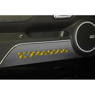 ACC® - GM Licensed Brushed Door Panel Kick Plates with Yellow Camaro Logo