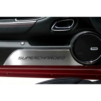 ACC® - GM Licensed Brushed Door Panel Kick Plates with Black Supercharged Logo