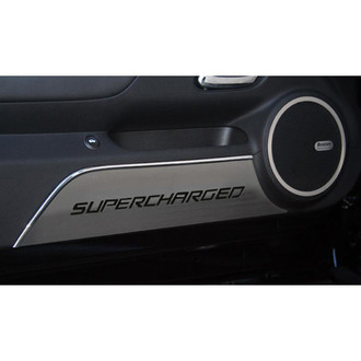 ACC® - GM Licensed Brushed Door Panel Kick Plates with Black Supercharged Logo