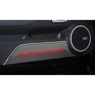 ACC® - GM Licensed Brushed Door Panel Kick Plates with Bright Red Supercharged Logo