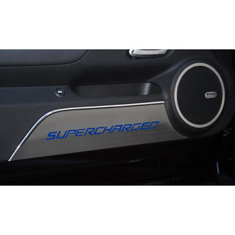ACC® - GM Licensed Brushed Door Panel Kick Plates with Dark Blue Supercharged Logo