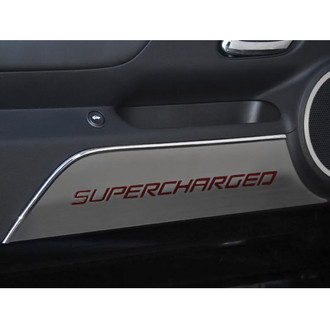 ACC® - GM Licensed Brushed Door Panel Kick Plates with Garnet Red Supercharged Logo