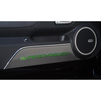 ACC® - GM Licensed Brushed Door Panel Kick Plates with Green Supercharged Logo