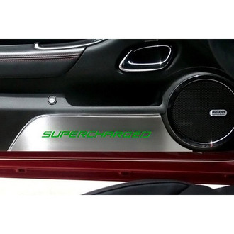 ACC® - GM Licensed Brushed Door Panel Kick Plates with Synergy Green Supercharged Logo