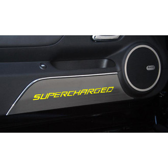 ACC® - GM Licensed Brushed Door Panel Kick Plates with Yellow Supercharged Logo