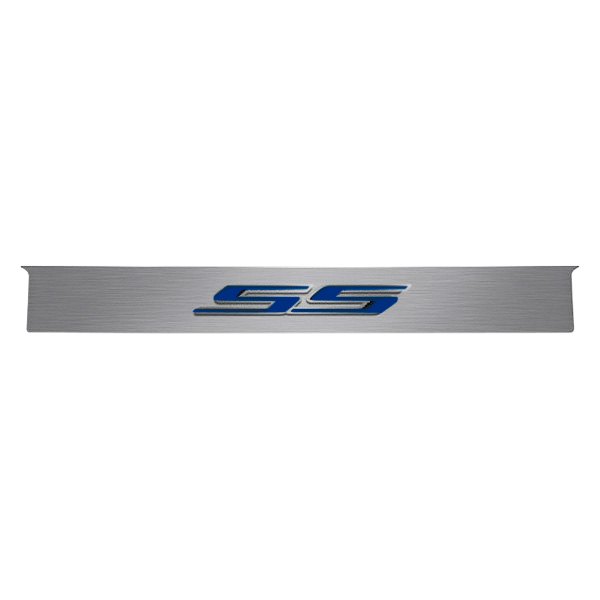 American Car Craft® - GM Licensed Brushed Trunk Lid Plate with Dark Blue Solid SS Logo