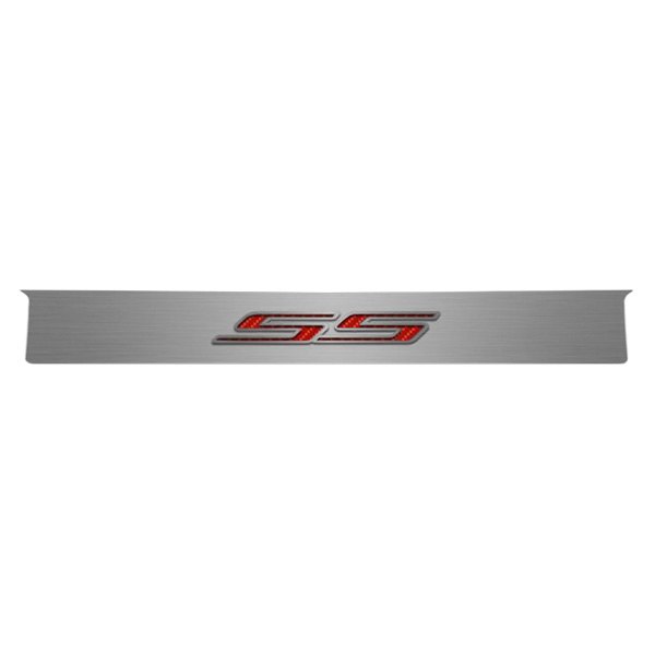 American Car Craft® - GM Licensed Brushed Trunk Lid Plate with Red Carbon Fiber SS Logo