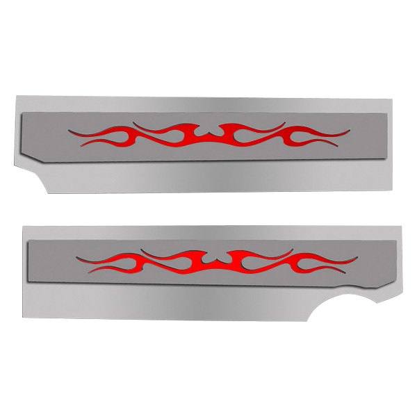 American Car Craft® - Polished Fuel Rail Covers with Bright Red Tribal Flame Insert