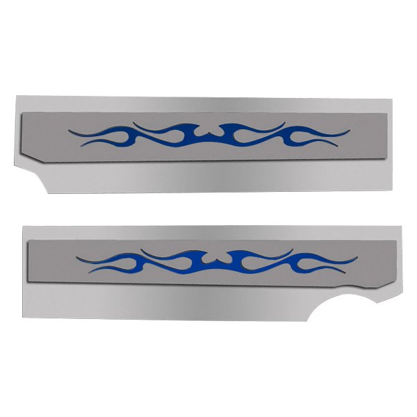 American Car Craft® - Polished Fuel Rail Covers with Dark Blue Tribal Flame Insert