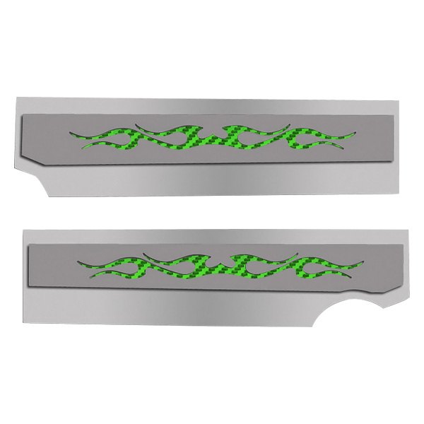 American Car Craft® - Polished Fuel Rail Covers with Green Tribal Flame Insert