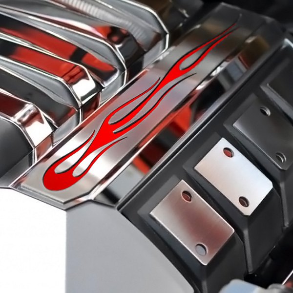 American Car Craft® - Polished Fuel Rail Covers with Bright Red True Flame Insert