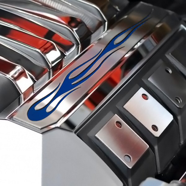 American Car Craft® - Polished Fuel Rail Covers with Dark Blue True Flame Insert