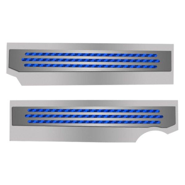 American Car Craft® - Polished Blue Carbon Fiber Fuel Rail Covers with Ribbed Logo