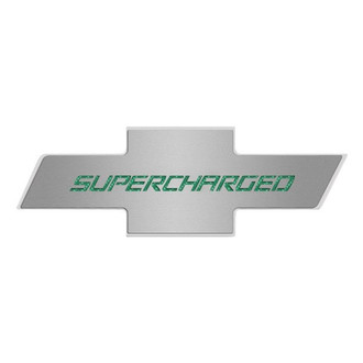 ACC® - Brushed Hood Panel Badge with Green Carbon Fiber Supercharged Logo