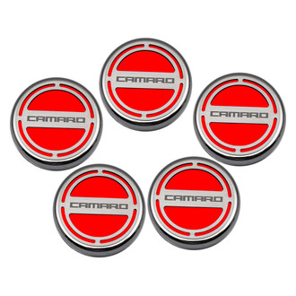 ACC® - Brushed Bright Red Solid Cap Cover Set with Camaro Logo