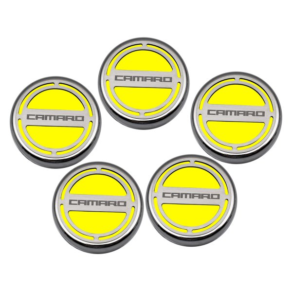 American Car Craft® - Brushed Yellow Solid Cap Cover Set with Camaro Logo