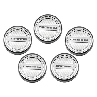 ACC® - Brushed White Carbon Fiber Cap Cover Set with Camaro Logo