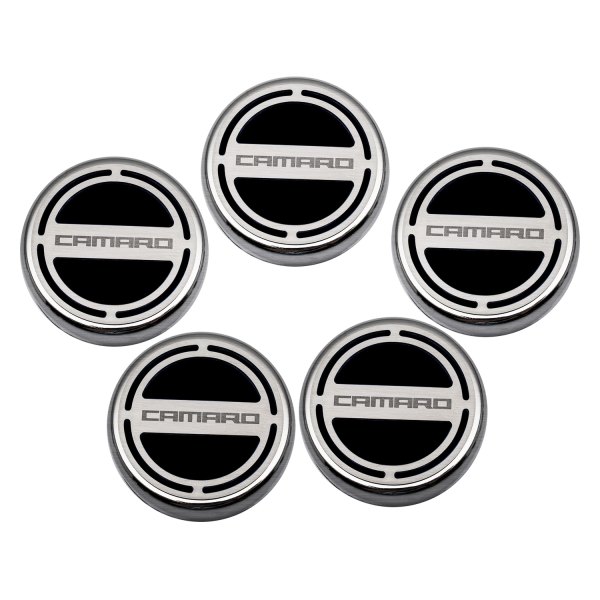 American Car Craft® - Brushed Brushed Black Solid Cap Cover Set with Camaro Logo
