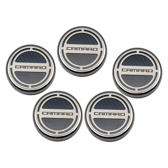 ACC® - Brushed Black Carbon Fiber Cap Cover Set with Camaro Logo